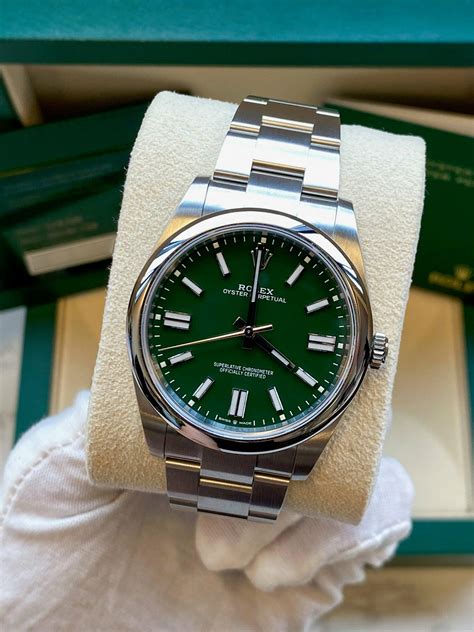 rolex 39mm oyster perpetual green dial|Rolex Oyster Perpetual green price.